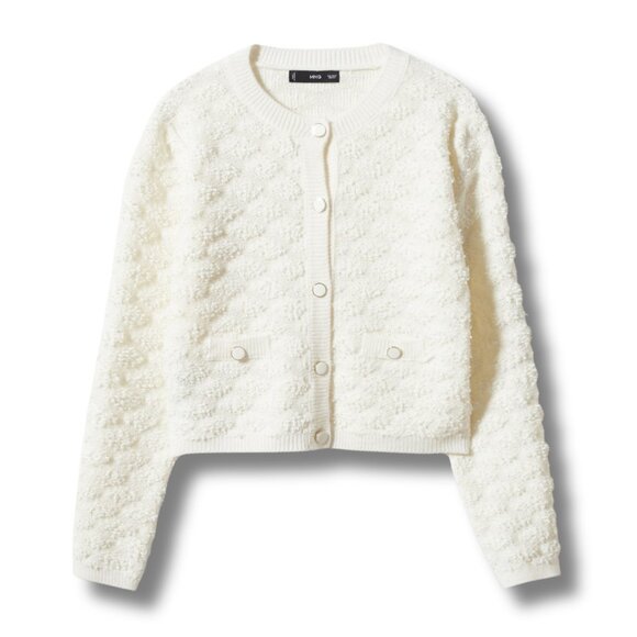 NWT NEW MANGO Spain 2PC Ivory Knit Button-Up Cardigan & Matching Skirt SET 14 - Picture 8 of 10